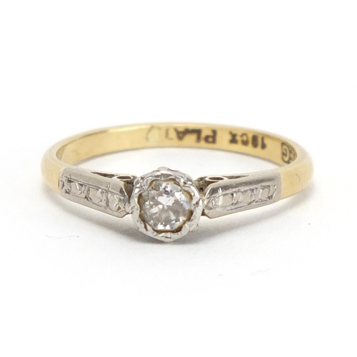 743 - 18ct gold and platinum diamond solitaire ring, size J, approximate weight 2.2g