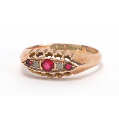 781 - Victorian style 9ct gold ruby and diamond ring, size O, approximate weight 2.8g