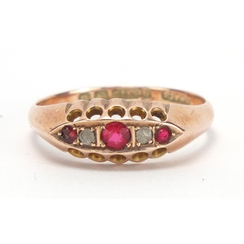 781 - Victorian style 9ct gold ruby and diamond ring, size O, approximate weight 2.8g