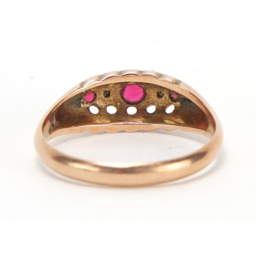 781 - Victorian style 9ct gold ruby and diamond ring, size O, approximate weight 2.8g