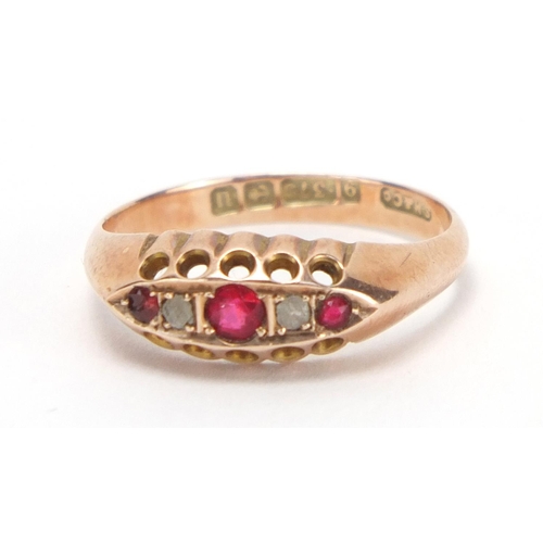 781 - Victorian style 9ct gold ruby and diamond ring, size O, approximate weight 2.8g