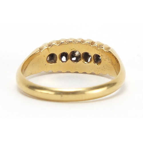 681 - 18ct gold diamond five stone ring, Birmingham 1912, housed in a cream Bakelite box, size M, approxim... 