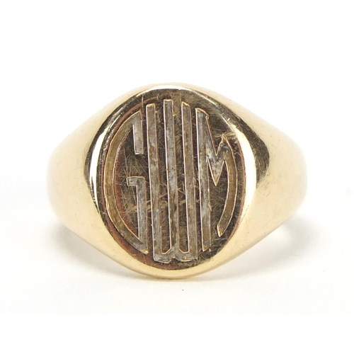 698 - Cartier 14ct gold signet ring with initials G W M, size H, approximate weight 8.5g