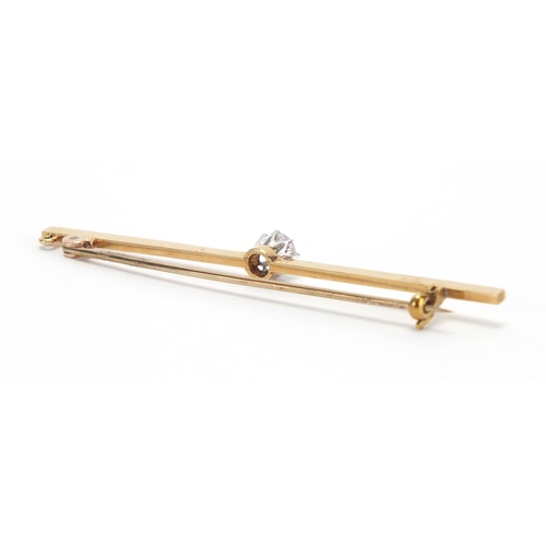 740 - Unmarked gold diamond solitaire bar brooch, 5.8cm in length, approximate weight 2.8g