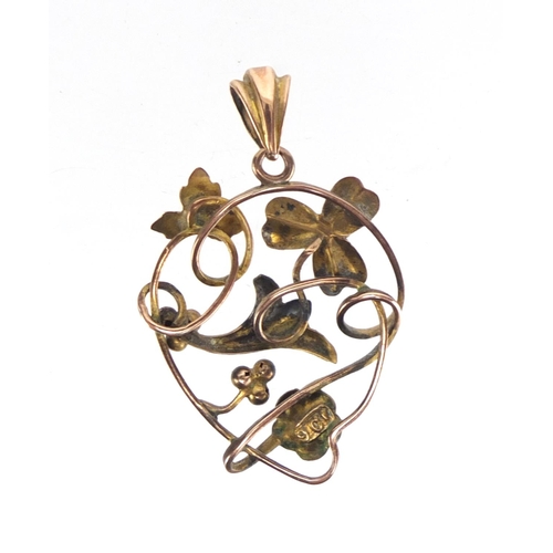 792 - Art Nouveau 9ct gold garnet pendant, 3.2cm in length, approximate weight 1.9g