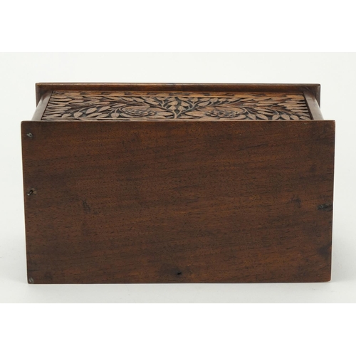 475 - Eastern carved hardwood cigarette dispenser, 19.5cm wide