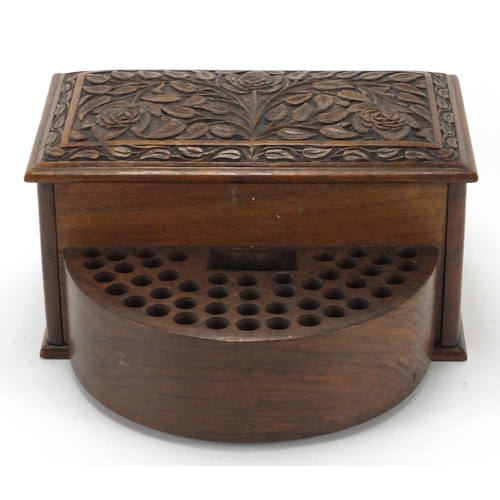 475 - Eastern carved hardwood cigarette dispenser, 19.5cm wide