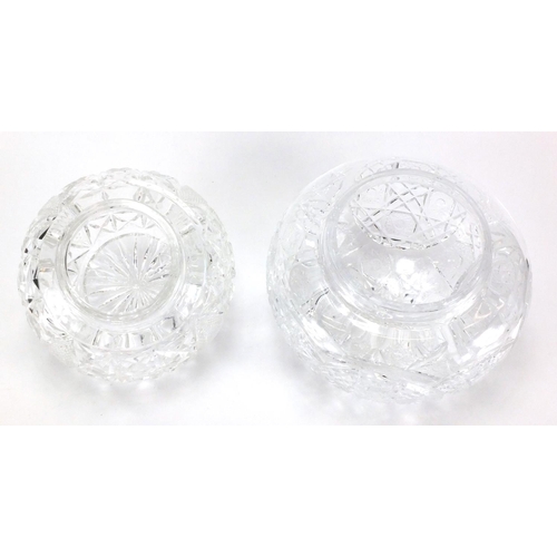 455 - Two cut crystal toadstool lamp shades, the largest 20cm in diameter