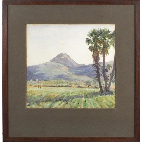 907 - Irene Dunlop 1926 - In the Shadow of Cape Mountain, early 20th century watercolour, signed, mounted ... 