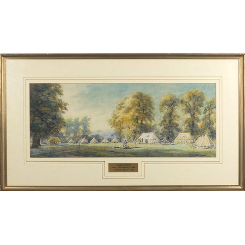 896 - William Luker Jnr 1919 - Headquarters India Contingent camp, Hampton Court, watercolour, signed, mou... 