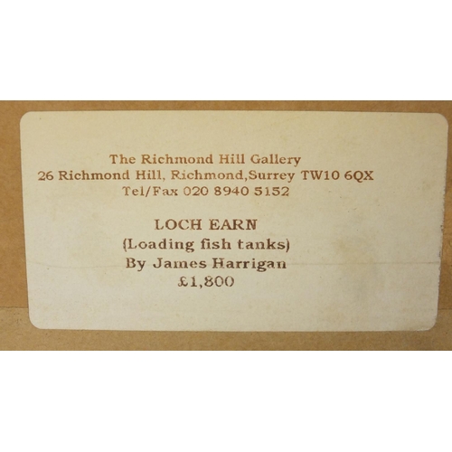 883 - James Harrigan - Loch Earn, loading fish tanks, oil on board, Richmond Hill Gallery label verso, mou... 