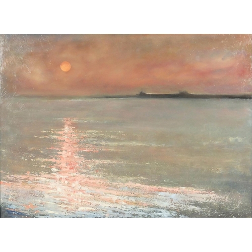906 - Anthony Giles - Sunset outside a harbour, oil on board, framed, 81.5cm x 59.5cm