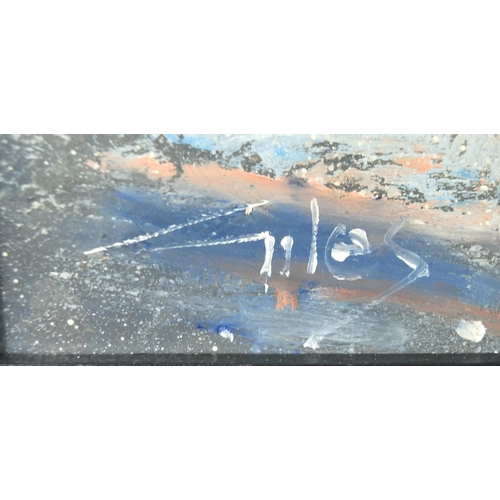 906 - Anthony Giles - Sunset outside a harbour, oil on board, framed, 81.5cm x 59.5cm