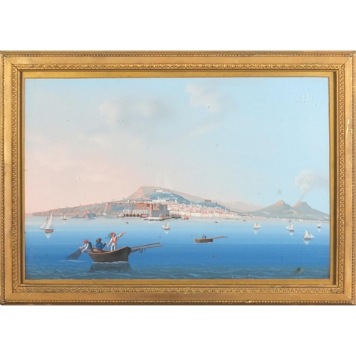 917 - Continental harbour, 19th century Italian school gouache, mounted and framed, 40cm x 26cm