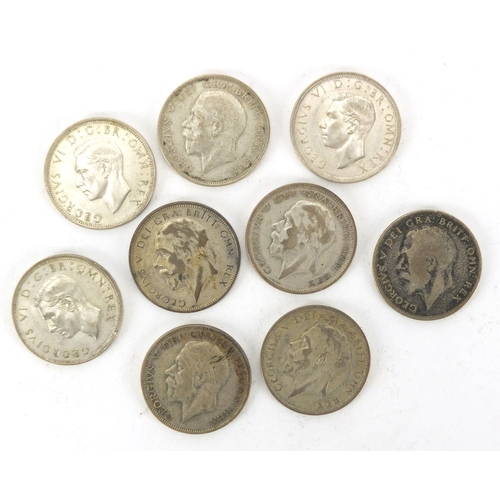 623 - Nine British pre 1940 half crowns, approximate weight 126.2g