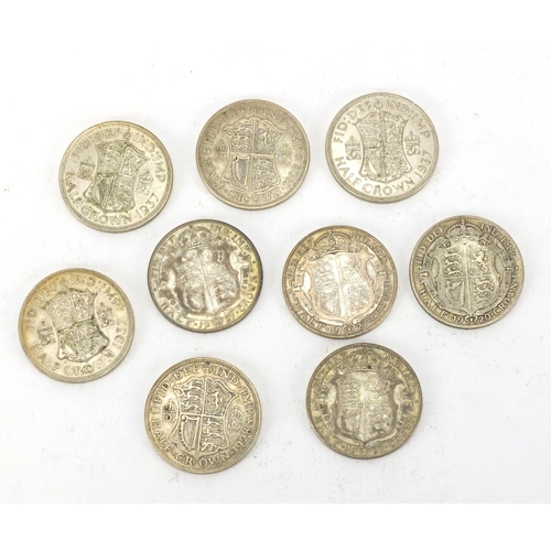 623 - Nine British pre 1940 half crowns, approximate weight 126.2g