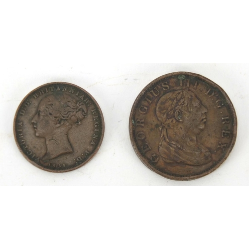 624 - George III 1813 one stiver and a Victorian 1851 1/26 of a shilling