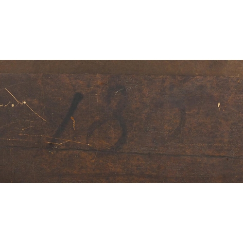 920 - Attributed to Thomas Whitcombe - Rigged ships on stormy seas, oil on wood panel, inscribed label ver... 