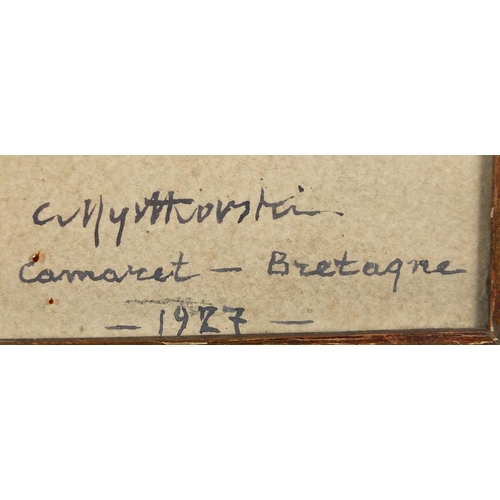 968 - Czeslaw Mystkowski - Camaret Bretagne 1927, watercolour, label verso, framed, 56cm x 36cm