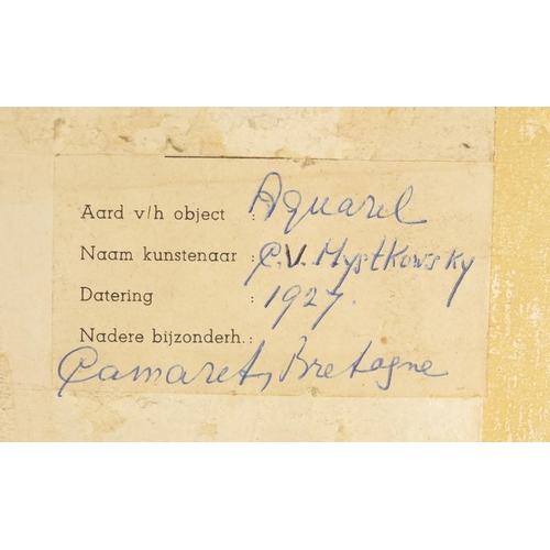 968 - Czeslaw Mystkowski - Camaret Bretagne 1927, watercolour, label verso, framed, 56cm x 36cm