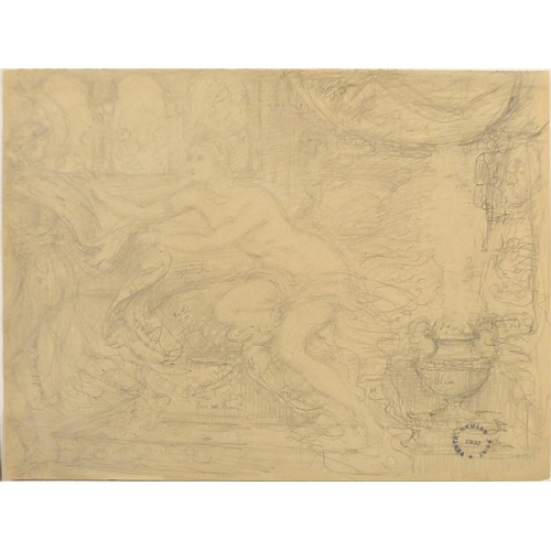 914 - Armand Point - Odalisque, pencil on paper with studio stamp, mounted, unframed, 31cm x 23.5cm