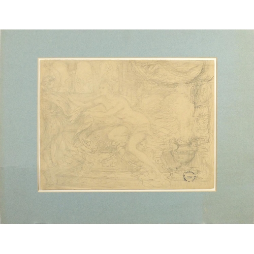 914 - Armand Point - Odalisque, pencil on paper with studio stamp, mounted, unframed, 31cm x 23.5cm