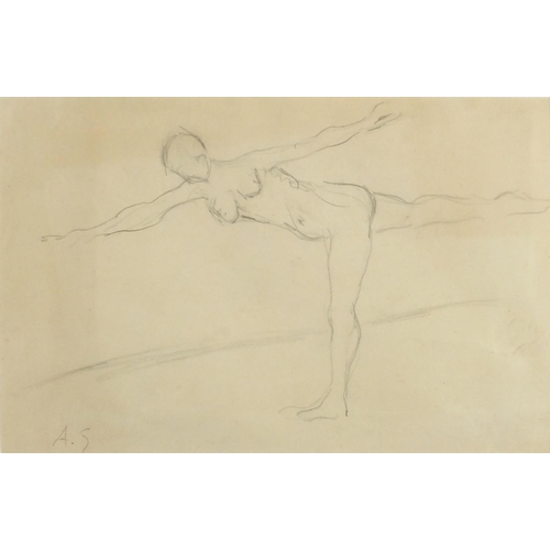 916 - Study of the female form, pencil paper, bearing a monogram AS,  mounted and framed, 36cm x 23.5cm