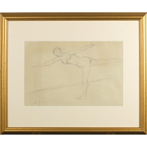 916 - Study of the female form, pencil paper, bearing a monogram AS,  mounted and framed, 36cm x 23.5cm