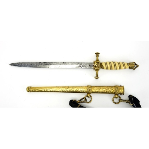 262 - German Military interest Naval dagger with scabbard and hanger, steel blade with impressed makers ma... 