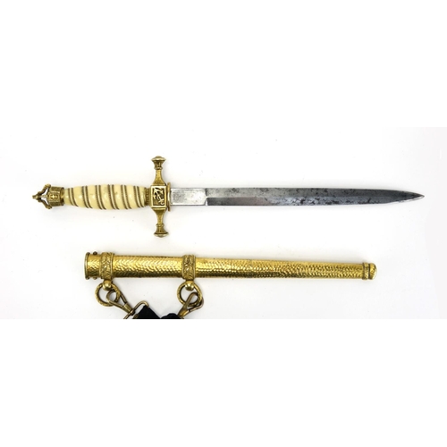 262 - German Military interest Naval dagger with scabbard and hanger, steel blade with impressed makers ma... 