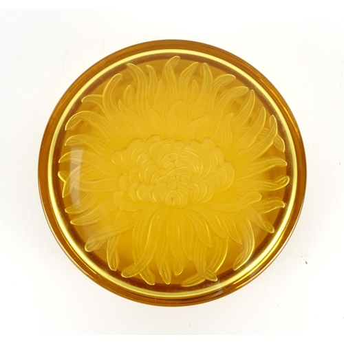 518 - French Art Deco powder pot and cover by Verlys, the lid internally moulded with a flower head, mould... 