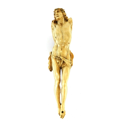 6 - Good 17th century carved ivory Corpus Christi, 21cm high