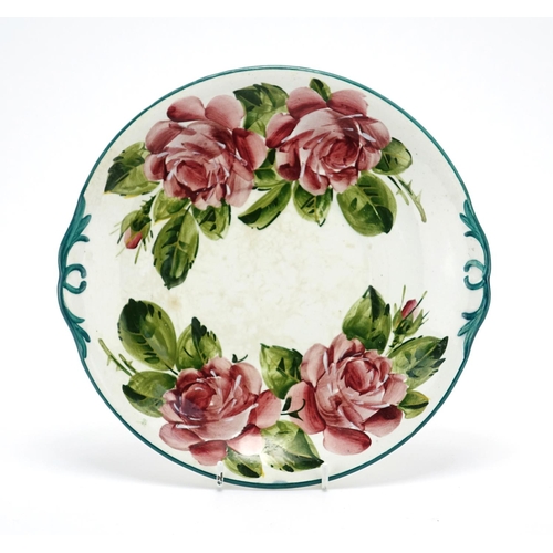 503 - Wemyss Ware side plate hand painted with roses, painted Wemyss to the reverse, 25cm wide