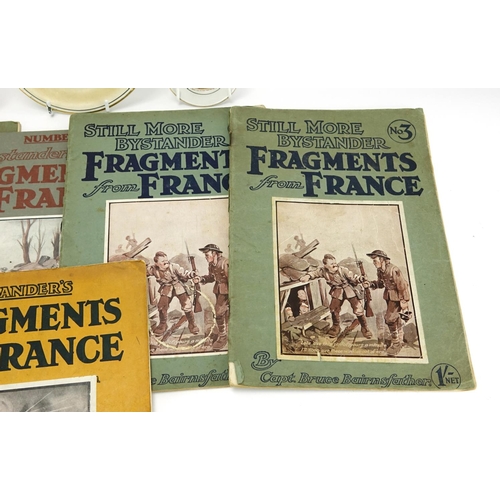 225 - Six fragments from France booklets by Bruce Bairnsfarther, together with two Grimwades's porcelain d... 