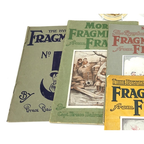 225 - Six fragments from France booklets by Bruce Bairnsfarther, together with two Grimwades's porcelain d... 