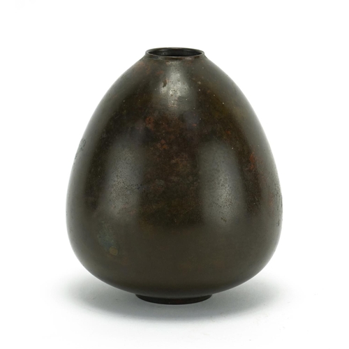 364 - Japanese patinated bronze vase, impressed marks to the base, 13cm high