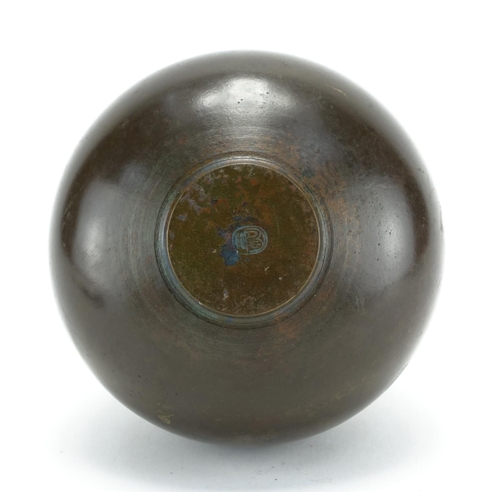 364 - Japanese patinated bronze vase, impressed marks to the base, 13cm high