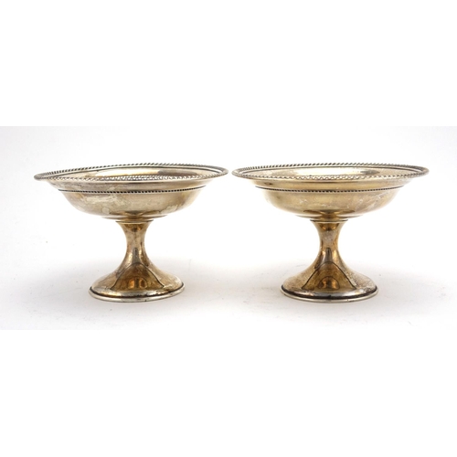 605 - Pair of Gorham sterling silver pedestal dishes, each numbered 624 to the base, 9.5cm high x 14.5cm i... 