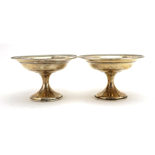 605 - Pair of Gorham sterling silver pedestal dishes, each numbered 624 to the base, 9.5cm high x 14.5cm i... 