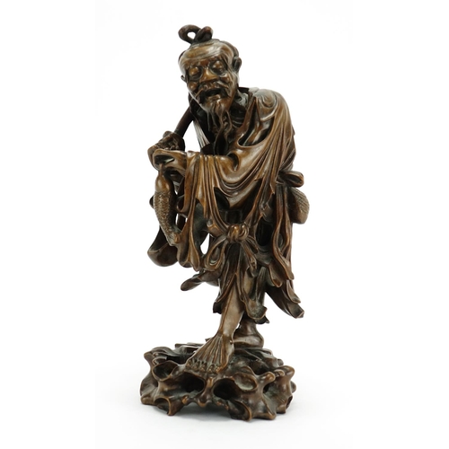 380 - Good Chinese root carving of a fisherman, 32cm high