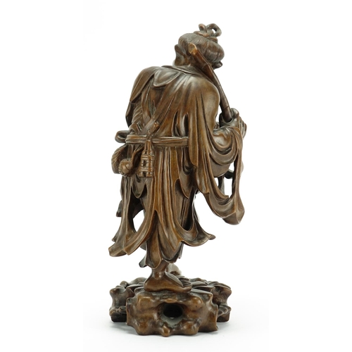 380 - Good Chinese root carving of a fisherman, 32cm high