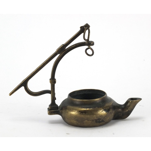 461 - Roman style bronze hanging oil lamp, 10cm wide