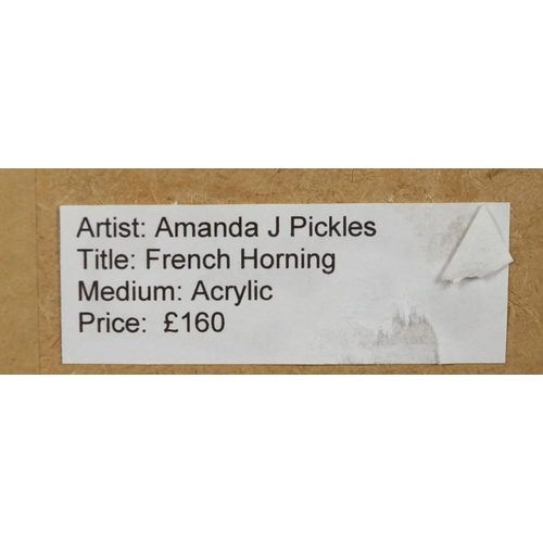 2201 - Amanda J Pickles - French Horning, acrylic on canvas, labels verso, framed, 50cm x 40cm