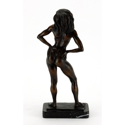 2154 - Ronald Cameron, patinated bronze study a nude female, Attitude, raised on a rectangular black marble... 
