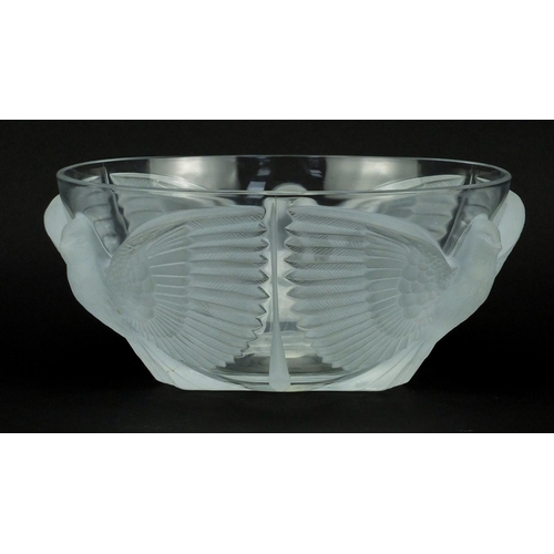 2093 - French frosted and clear glass bowl by J G Durand, moulded with three birds, paper label to the base... 