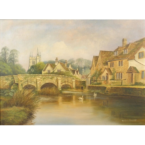 2261 - Maurice Coveney - Castle Combe, Wiltshire, oil on canvas, mounted and framed, 60.5cm x 44.5cm