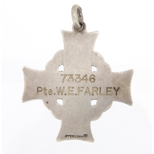 227 - Canadian Military interest First World War sterling silver death cross, engraved 73346PTE.W.E.FARLEY