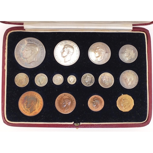 158 - George VI 1937 specimen coin set by The Royal Mint, housed in a velvet and silk lined tooled leather... 