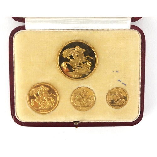 157 - George VI 1937 specimen gold coin set by The Royal Mint comprising five pounds, two pounds, sovereig... 