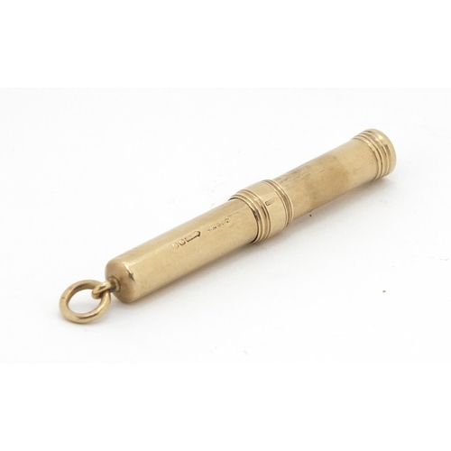 50 - 9ct gold pencil holder, 7cm in length, approximate weight 10.6g